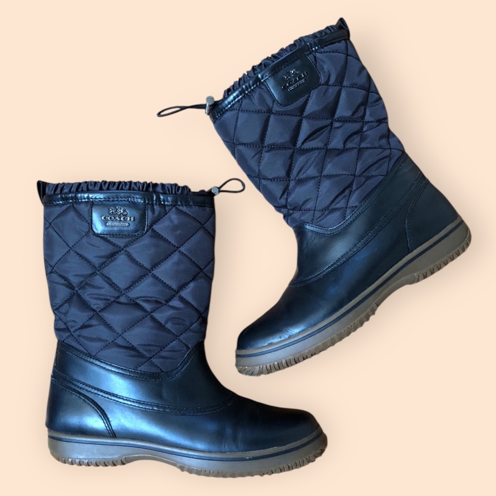 Coach Samara Aniline Snow Boots Black Quilted Nylon Leather Winter Women’s 7